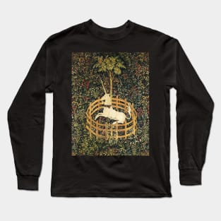 UNICORN AND GOTHIC FANTASY FLOWERS,GREEN FLORAL MOTIFS Long Sleeve T-Shirt